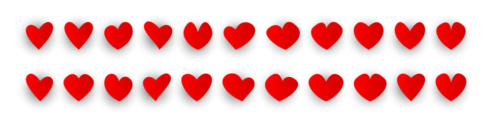 Heart set. Vector isolated heart icon collection. Red heart shapes isolated on transparent background. Stock vector graphic EPS 10