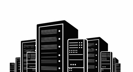 Modern server rack cluster powering digital infrastructure, representing data centers, cloud computing, and IT solutions with sleek design.