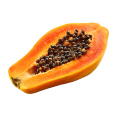 Papaya slice with seeds, white isolated background