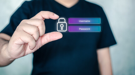 Man use password displays a secure login interface with password field and user icons, representing cybersecurity and modern digital communication.