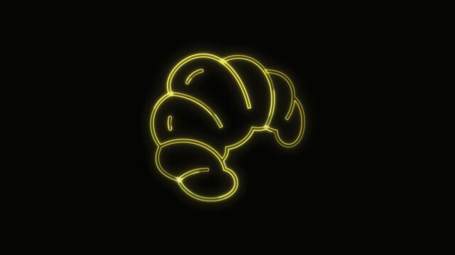  Croissant Icon Neon Seamless Loop 4K with Black Background Animated Promotional Typography for Video Editing