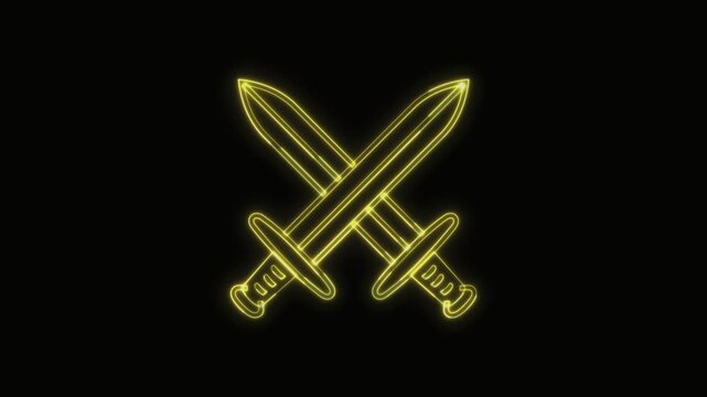  Crossed Swords Icon Neon Seamless Loop 4K with Black Background Animated Promotional Typography for Video Editing