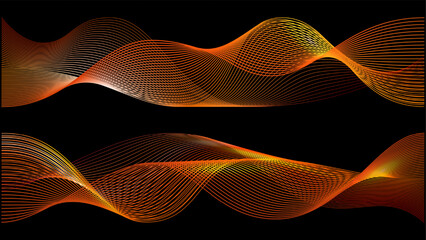 Red orange wave 3d luxury vector. Neon light skin texture, fire smoke swirls, sound swoosh design flow trail. Speed data flow lines, dynamic futuristic concept.