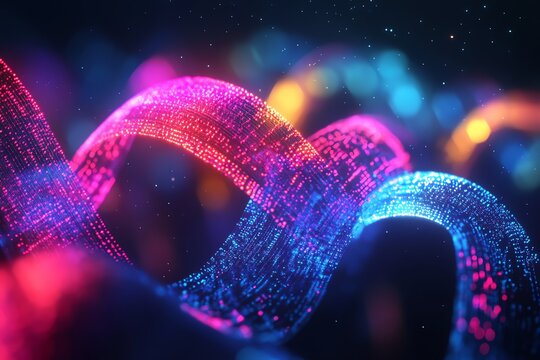 Colorful Digital Dna Strand Abstract Background with Vibrant Neon Lights - Powered by Adobe