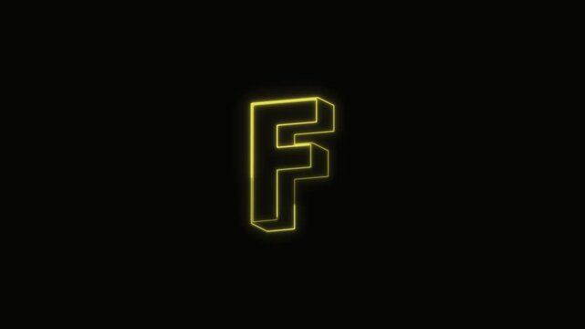 Alphabet F Neon Text Seamless Loop 4K with Black Background Animated Promotional Typography for Video Editing