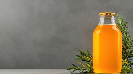 Refreshing Orange Juice Bottle with Greenery