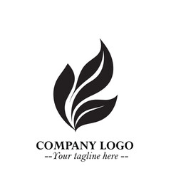 Obraz premium Leaf Logo Symbol Black on White Background in Elegant Minimalist Vector Design for Eco Branding