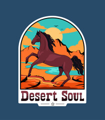 Wild horse running through the desert vector logotype design