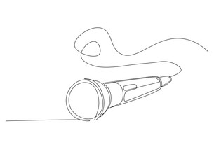 Wired microphone continuous line. Continuous one line drawing of mic. Singing equipment concept. Single line drawing