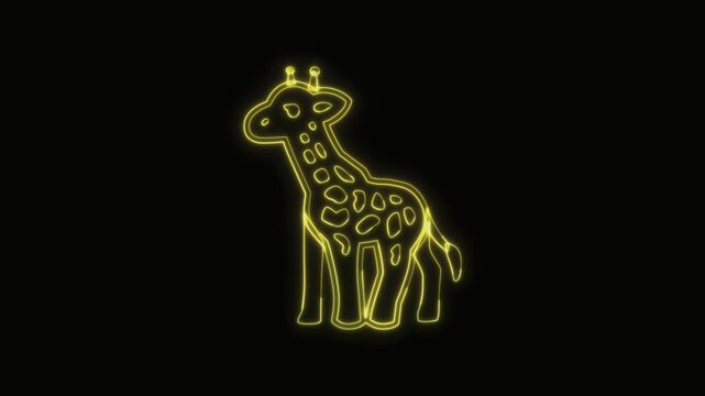  Giraffe Icon Neon Seamless Loop 4K with Black Background Animated Promotional Typography for Video Editing