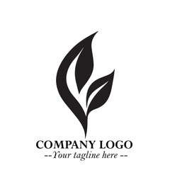 Leaf Logo Symbol Black on White Background in Elegant Minimalist Vector Design for Eco Branding