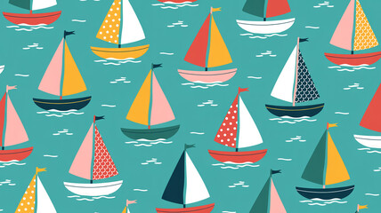 Digital illustration of sumud flotilla naval fleet, boats with colorful sails.