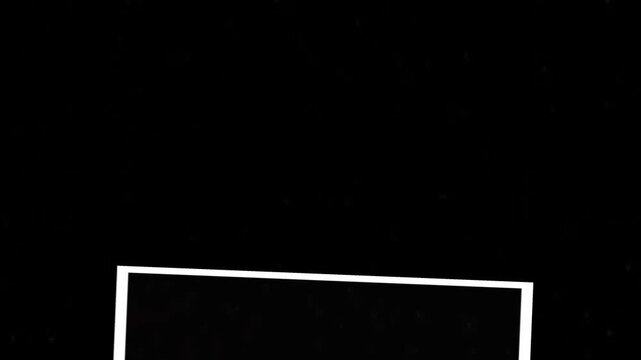 Minimalist white rectangular frame element precisely positioned on a stark black background, offering a clean, modern, and abstract graphic design component for contemporary visual projects, 4K Motion