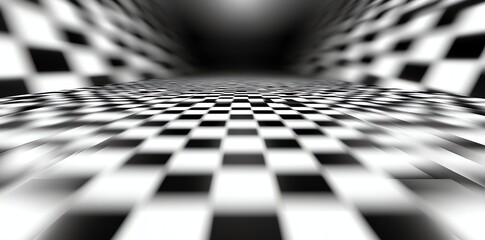 Abstract Black and White Checkerboard Tunnel with Dynamic Perspective