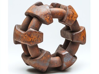 Rusty Metal Chain Link Sphere Abstract Industrial Sculpture