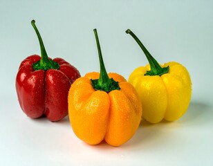 Three colorful peppers on a light background