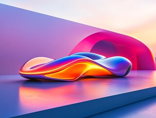 Futuristic Concept Car in Bright Neon Colors with Smooth Curves on Modern Display