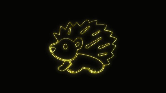  Hedgehog Icon Neon Seamless Loop 4K with Black Background Animated Promotional Typography for Video Editing