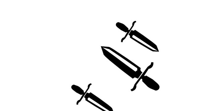Dagger knife shape icon animation on a transparent background. With the Knife rotate to the position is falling down
