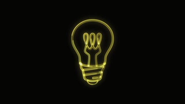  Light Bulb Icon Neon Seamless Loop 4K with Black Background Animated Promotional Typography for Video Editing