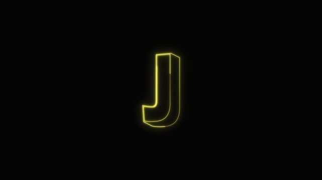  Alphabet J Neon Text Seamless Loop 4K with Black Background Animated Promotional Typography for Video Editing