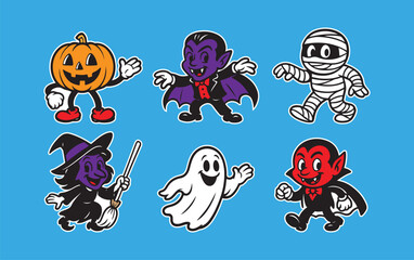 Spooky fun with Halloween characters! Perfect for party invites, decorations, and kids' crafts - pumpkin, vampire, mummy, witch, ghost, and devil