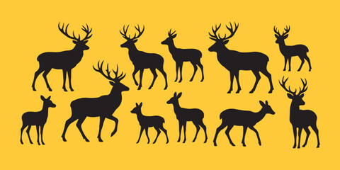 Majestic deer silhouettes against a golden backdrop evoke nature's beauty, perfect for branding, wildlife projects, and elegant festive designs.