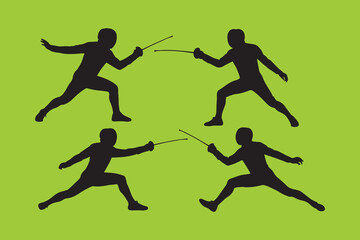 Dynamic fencing duel silhouette, a classic competitive sport, symbolizing strategy, focus, and agility in a minimalist elegant design