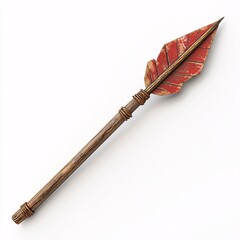 A meticulously crafted sport spear is presented against an isolated white background, embodying a mix of rustic charm and precision, perfect for athletic visuals and historical depictions.