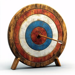A striking archery target with an arrow precisely hitting the bullseye, symbolizing accuracy and achievement. The image, isolated on a white background, conveys focus and determination in sports.