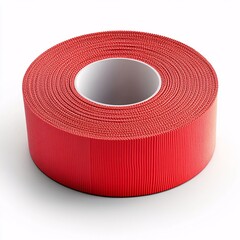 A vivid roll of textured red ribbon isolated on a white background, perfect for crafting, gifts, or decorative projects. Its bright color and detailed weave add a touch of elegance and style.