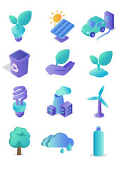 Eco Technology Isometric Icons Set - Renewable Energy, Sustainability and Green Future Concept