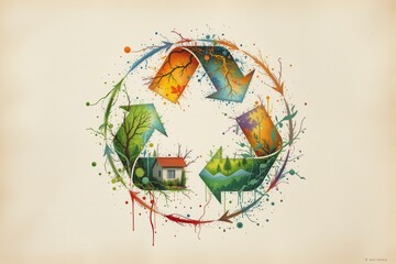 Natures Harmony Circular Illustration Human Life and Earth