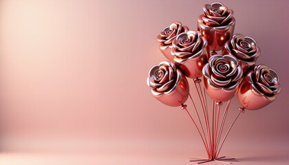 Rose shaped balloons on rose background, with space for text