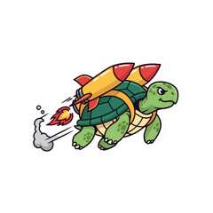 Naklejka premium Fast Turtle with Rockets on its Shell Zooming Through Smoke