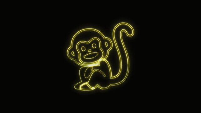  Monkey Icon Neon Seamless Loop 4K with Black Background Animated Promotional Typography for Video Editing