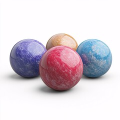 A collection of multicolored textured balls, isolated on a white background, creates a dynamic and eye-catching sports themed composition. Perfect for a wide range of creative projects.