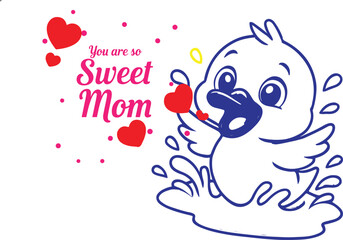 Cute Duckling Mother's Day Hearts Sweet Mom


