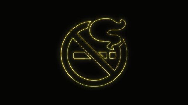  No smoking Icon Neon Seamless Loop 4K with Black Background Animated Promotional Typography for Video Editing
