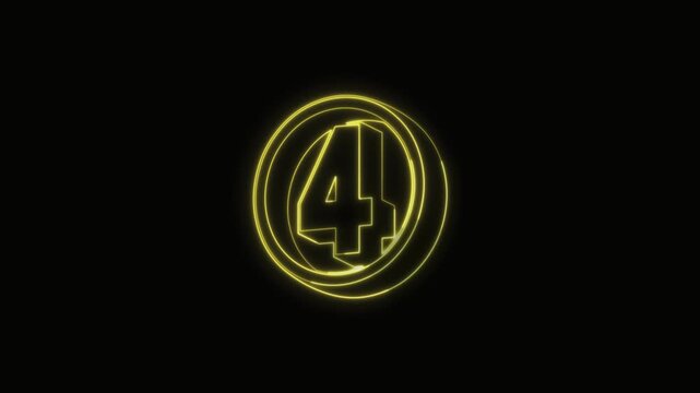  Number 4 Neon Text Seamless Loop 4K with Black Background Animated Promotional Typography for Video Editing