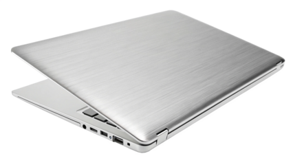 Silver laptop computer, top view, isolated on transparent background