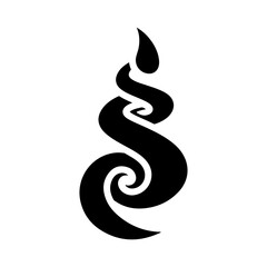 Stylized Black Abstract Swirl Organic Shape on White Background