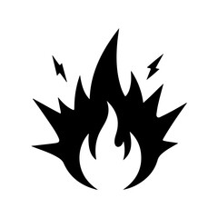 Stylized Black Fire Explosion Icon with Lightning Bolts Graphic Design