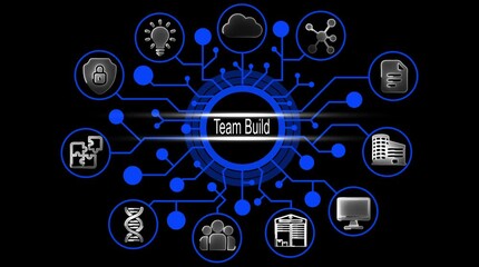 Digital Team Build Network Connection Concept Futuristic Technology Icons Connected Data Flow Business Collaboration Innovation Strategy Growth Security Cloud Computing Ideas - Powered by Adobe