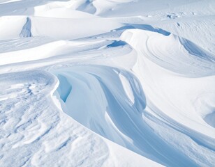 Ice formations with a deep crevice in snow