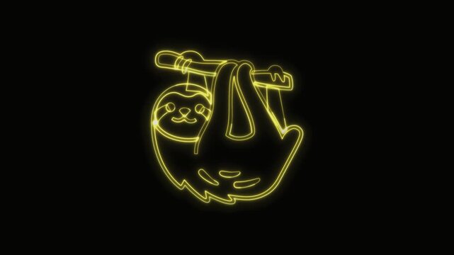 Sloth Icon Neon Seamless Loop 4K with Black Background Animated Promotional Typography for Video Editing