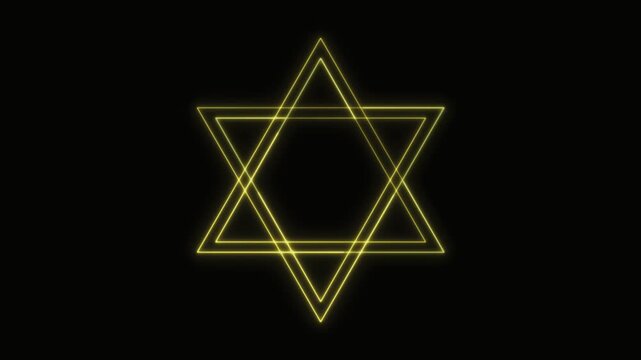 Star of David Neon Seamless Loop 4K with Black Background Animated Promotional Typography for Video Editing