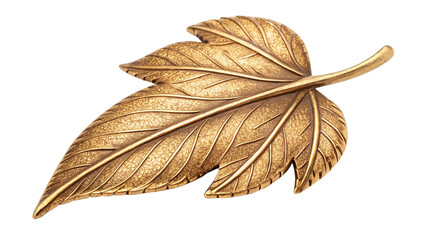 Detailed view of a golden leaf brooch isolated on a transparent background