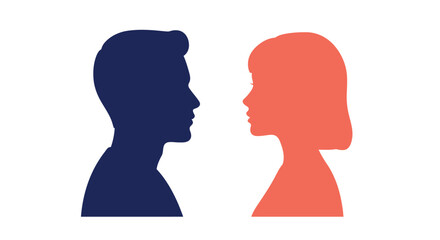 Silhouette profiles of a man and a woman facing each other