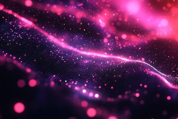 Abstract Pink Digital Wave Pattern with Glowing Particles for Futuristic Technology Design